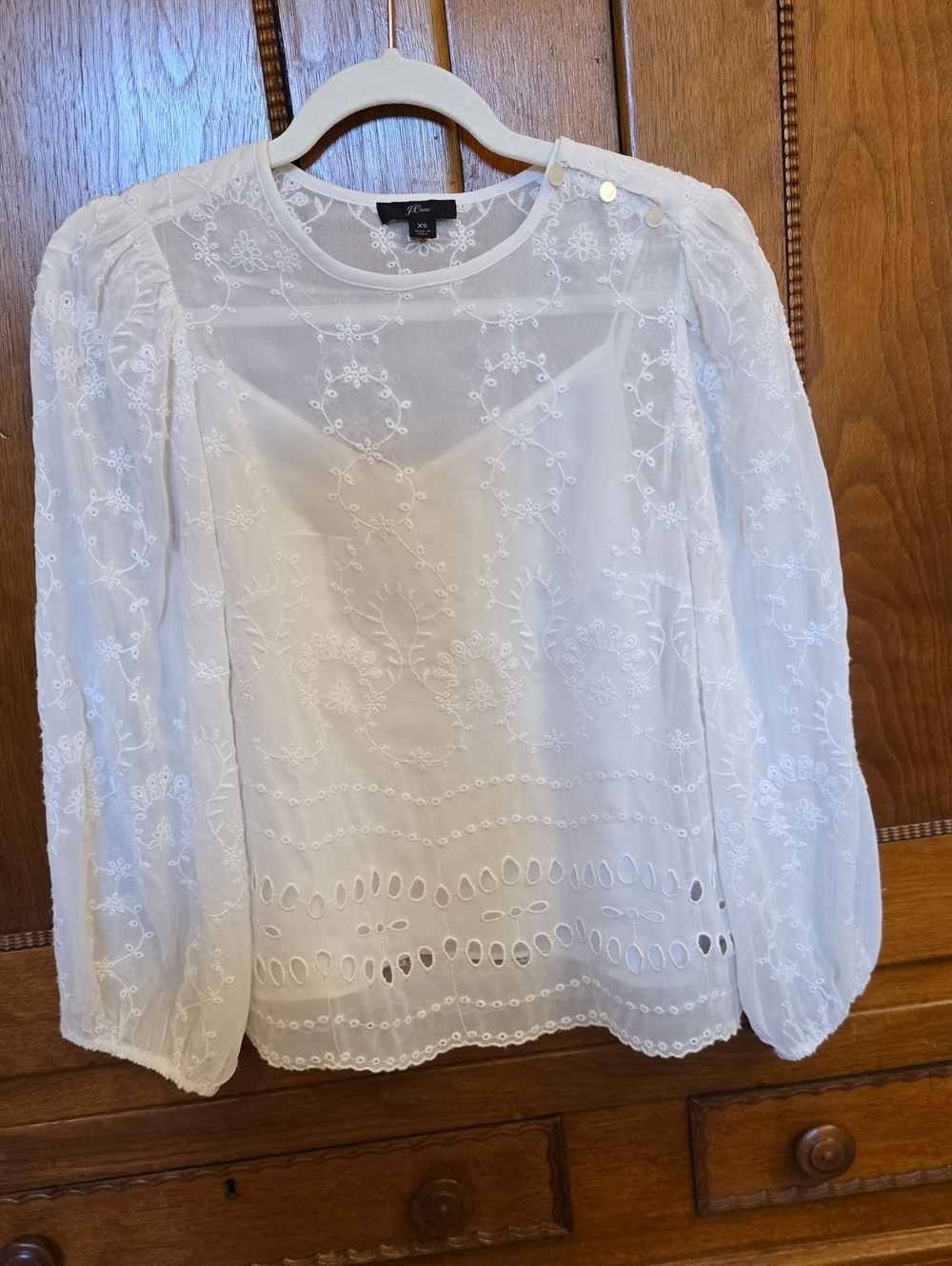 J. Crew Sheer White Eyelet Romantic Embroidered Long-Sleeve Blouse | XS